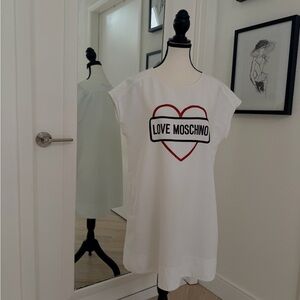 Love Moschino White Tee Dress with Red Heart Logo
